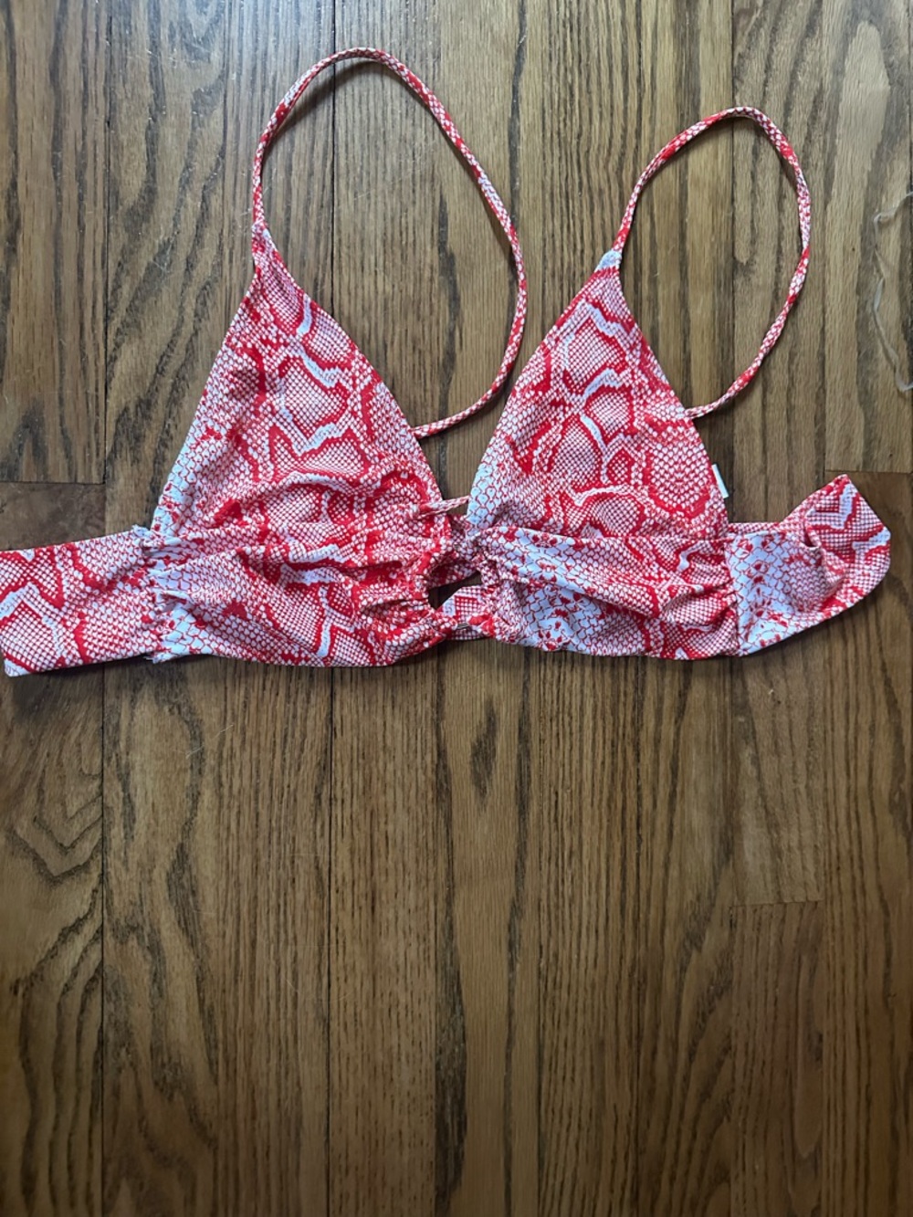 Red and White Snake Skin Key Hole Bikini Top Size Large
